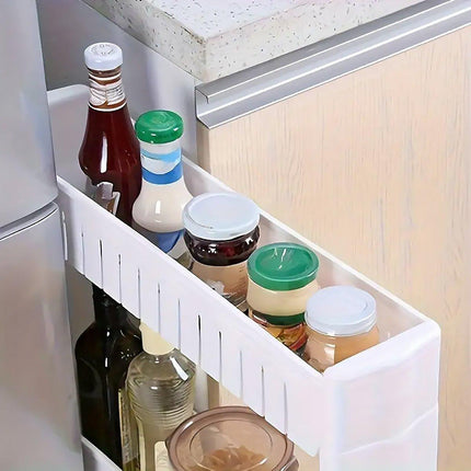 Movable 3 Layer Plastic Kitchen Storage Rack Refrigerator Gap Shelf Organizer