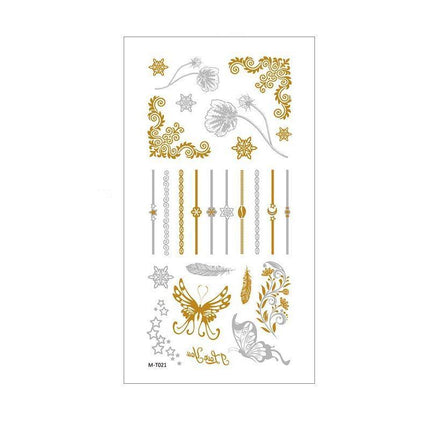Women Lady Metallic gold silver color boho arm Body Temporary Tattoo Sticker Art - Aimall