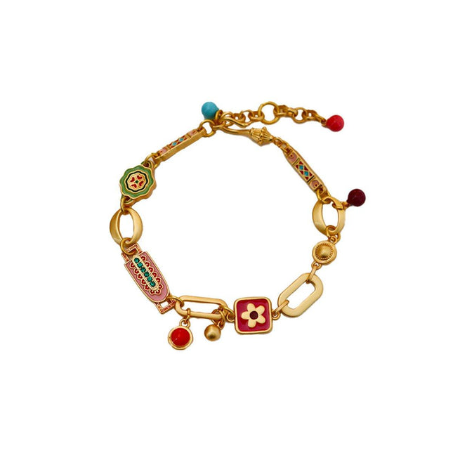 Chinese Vintage Colourful Flower Bracelet Simple Hand Jewelry for Women