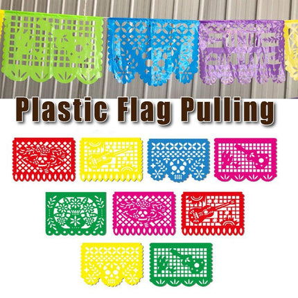 Carnival Party Decor Square Paper Cut Plastic Flower Flag Banner for Celebration