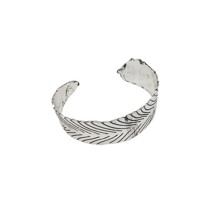 Vintage Punk Silver Colour Feather Cuff Bracelet for Men Women Wrist Adjustable - Aimall