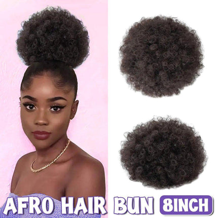 8 Inch Afro Wig Curly Ponytail Hairpiece Natural Puff Bun Hair Extension Black