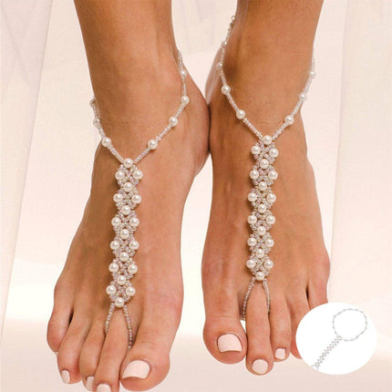 Womens Braided Anklet with Imitation Pearls Adjustable Fashion Anklet Jewelry