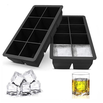 8 Grids Whiskey Silicone Maker Ice Cube Tray Mould Large Mold Giant Square Black - Aimall