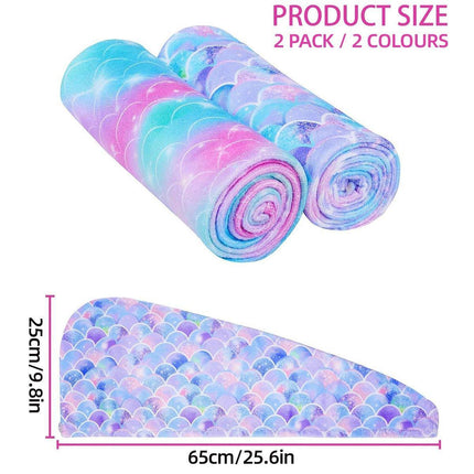 2PCS Mermaid Microfiber Hair Drying Cap Quick-Dry Soft Shower Hat