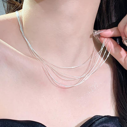 Versatile 5 Layered Chain Necklace Stylish Jewelry Accessory Collarbone Choker - Aimall