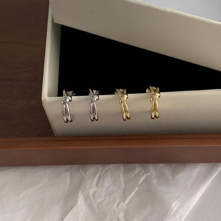 Knotted C-Shaped Double Layer Metal Earrings Alloy Fashion Jewelry for Women - Aimall