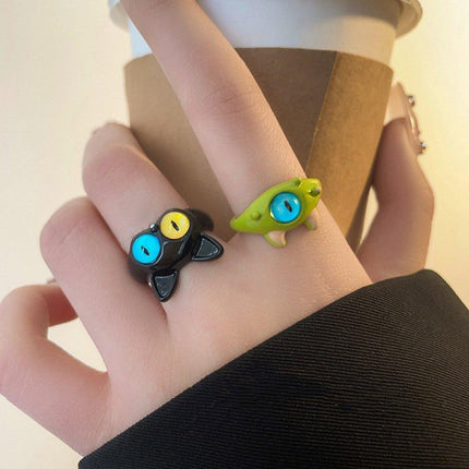Open Ring Women's Cute Kitty Black Cat Monster Cyber Popular Sweet Ring