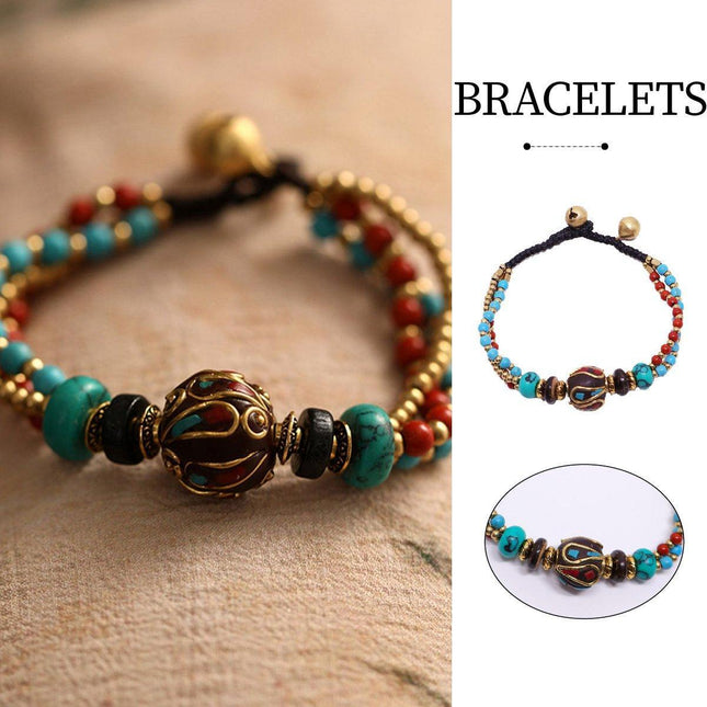 Ethnic Style Handmade Bracelet Color Stone Sky Bead Fashion Round Bead Bracelet