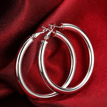 925 Sterling Silver Filled Women Elegant Round Hoop Earrings Stunning Gift