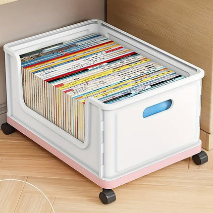 Under Desk Book Storage Box with Wheels Movable Classroom Student Organiser Rack
