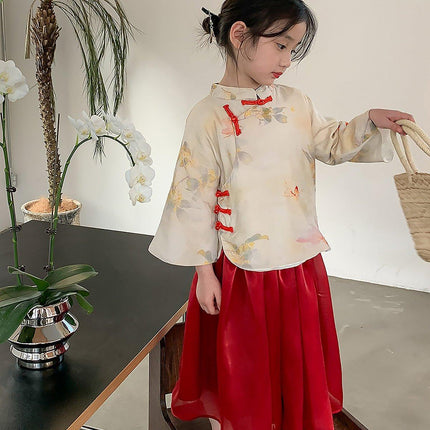 Chinese Traditional Girls Hanfu Long-sleeved Two-piece Dress Festival Outfit