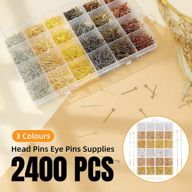2400PCS Gold-Plated Silver-Plated Jewelry Making T-Pin Nine-Pin Set Accessories