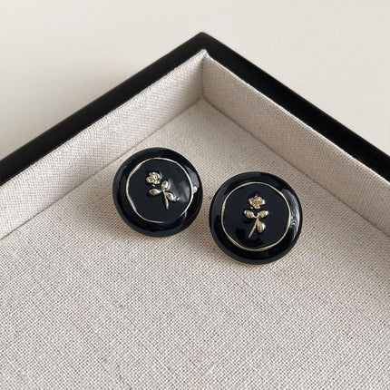 Vintage Black Stud Earrings Women Retro Style Dripping Oil Fashion Jewelry