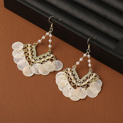 Shell Tassel Earrings Court Style Geometric Scalloped Design Fashion Jewelry