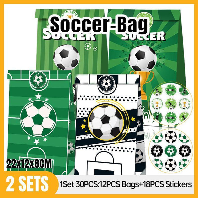 Fashion Football Sport Gift Bags Green Kraft Paper Sticker Set Party Favor Bags