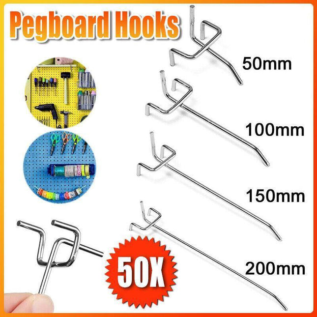50X Pegboard Hooks Metal Panel Valcano Peg Board Hook Steel 50 100 150 200 Mm - Aimall