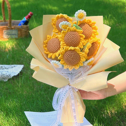 8PCS Handmade Smiley Sunflower Wool Flower Simulation Flowers Gift for Teachers