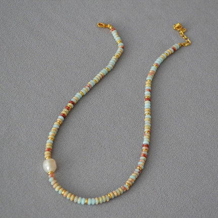 Vintage Ocean Style Blue Beaded Necklace Artsy Resort Fashion Jewelry
