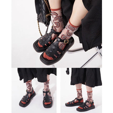 5Pair Thin Cartoon Trendy Socks Sheer Street Style Glass Silk Unisex Socks Party