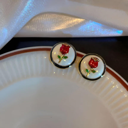 Vintage Rose Flower Stud Earrings for Women Elegant Floral Earrings Jewelry Gift