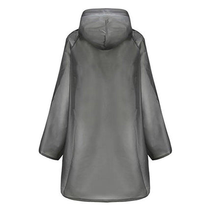 Gray Transparent Unisex Raincoat Lightweight Waterproof Poncho Hooded Jacket