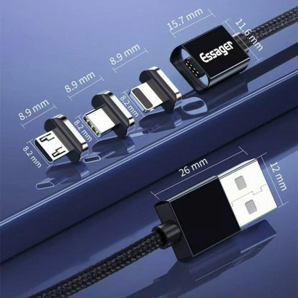 Silver Essager Magnetic Fast Charging Data USB Cable for Micro Type C iPhone - Aimall