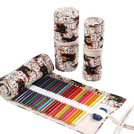 48/72 Hole Canvas Roll Pen Bag Pencil Case for Colored Pencils and Sketch Tools
