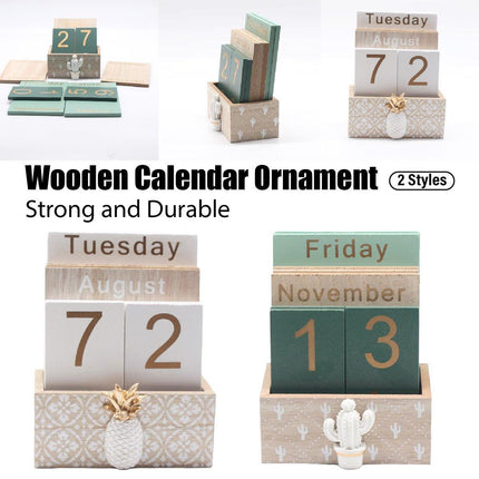Rustic Wooden Perpetual Desk Calendar DIY Block Calendar Office Desktop Decor