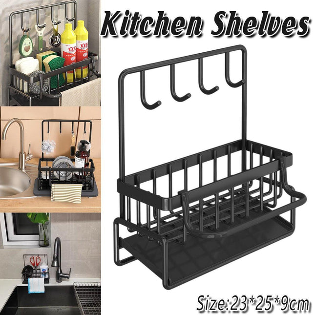 Wall Mounted Sponge Holder Non Perforated Kitchen Sink Organizer Draining Basket