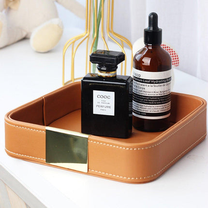 Leather Desktop Storage Tray Key Organizer Entryway Cosmetic Clutter Tray