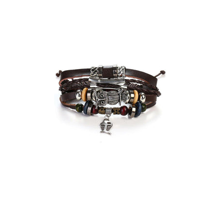 Turquoise Woven Leather Multi Layered Beaded Bracelet with Wood Beads Women