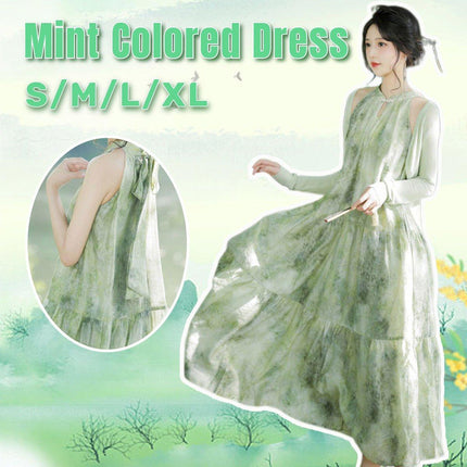 Women Chinese Style Green Halter Neck Long Dress Elegant Evening Gown