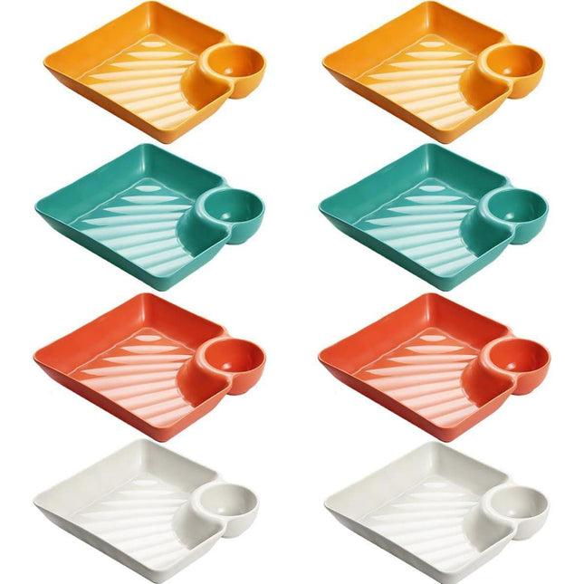 8X Large Square Dumpling Plate with Vinegar Dish PP Tray Tableware Dinner Plate