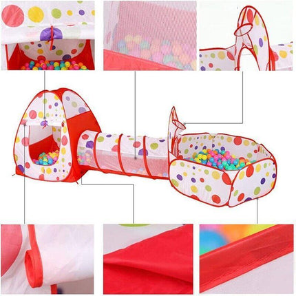 Kids Pop Up Play Tent Playhouse Baby Crawl Tunnel Ball Pit Indoor Outdoor Toys - Aimall