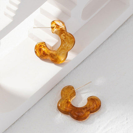 Vintage Amber C Shaped Earrings Retro Style Jewellery Women Girls Fashion