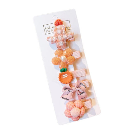 5PCS Girls Bowknot Snap Hair Clips Headband Cute Hair Accessories Set