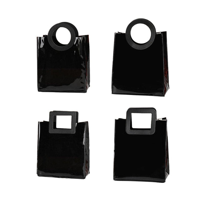 10PCS Black PVC Gift Bags with Round and Square Handles Jelly Handbag Set