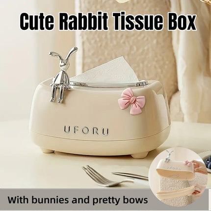 Rabbit Tissue Box Dispenser Napkin Paper Storage Holder Spring Lifting Paper Box