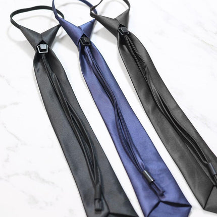 Students' Formal School Uniforms Knot-free Ties Black Plaid Jk Zipper Ties Rope Belts - Aimall