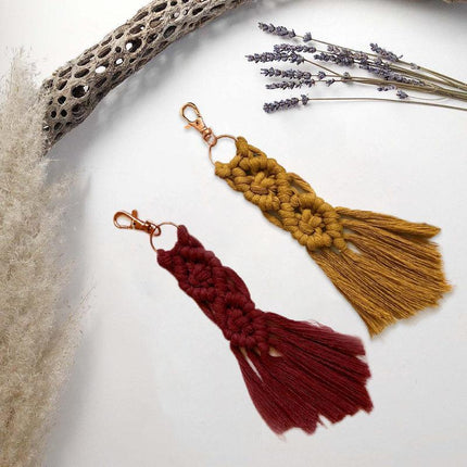 Boho macrame keychain with tassel pendant
