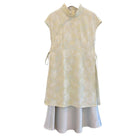 Elegant Summer Girl Floral Cheongsam Dresses Long Slimming Sleeveless Dress Set