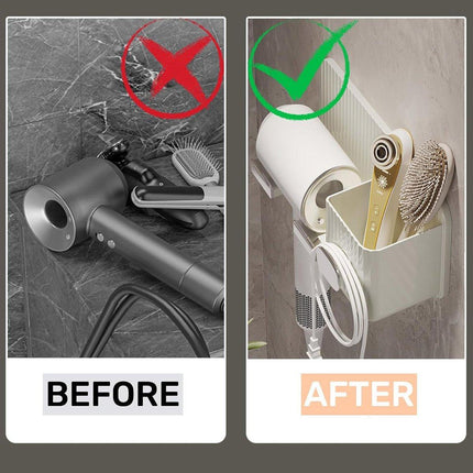 Hair Dryer Holder Rack Plastic Wall Mount No Drill Bathroom Organizer Storage