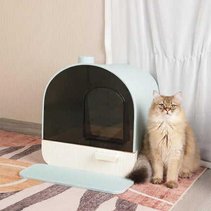 Fully Enclosed Cat Litter Pan Large Litter Box with Drawer Cat Toilet Tray