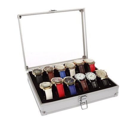 12 Grids Carbon Fiber Aluminum Watch Box Storage Case Holder Display - Aimall