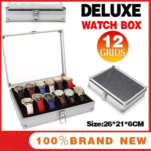 12 Grids Carbon Fiber Aluminum Watch Box Storage Case Holder Display - Aimall