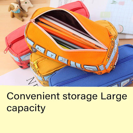 4PCS Large Capacity Cartoon Bus Pencil Case Stationery Storage Bag for School or Gifts