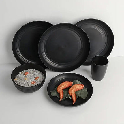 16PCS Eco-Friendly Wheat Straw Portable Tableware Set with Plate Bowl Cup