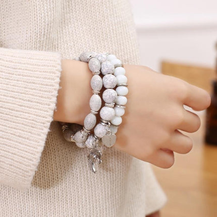 3PC Women's Boho Wooden Natural Stone Beads Tassel Bracelet Set Bodhi Beaded