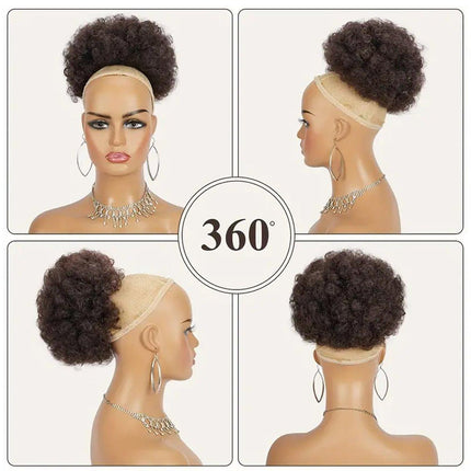 8 Inch Afro Wig Curly Ponytail Hairpiece Natural Puff Bun Hair Extension Black